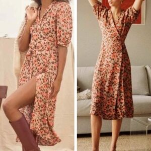 NWT Rouje Paris Louisa Midi Dress - Tea Rose Floral French Spring Casual Wrap